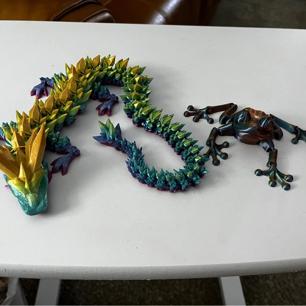 Multicolor Dragon & Frog Articulated Figure Set Vibrant Green, Gold, Blue - Picture 1 of 5
